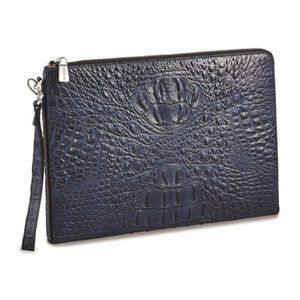 Navy or Brown Leather Croc Texture Portfolio purse, card holder wrist strap